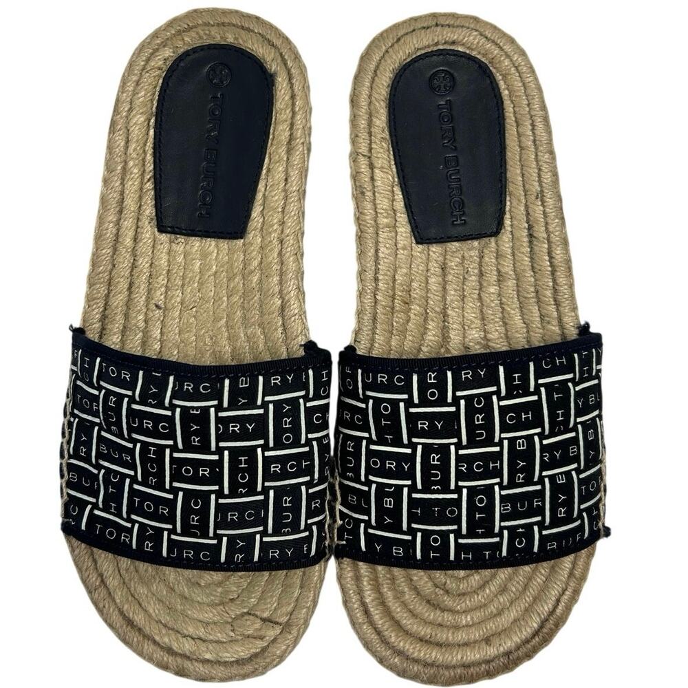 TORY BURCH logo Ribbon Espadrille Slide Shoes  Size 6 - Picture 7 of 12
